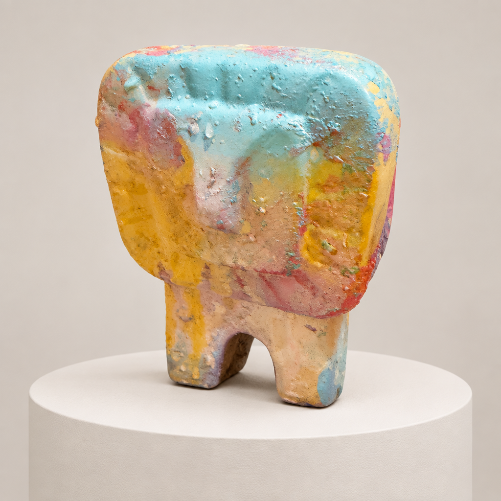Disco Safari Studio King figurine on a circular pedestal against a neutral gallery background